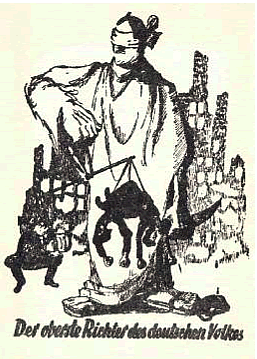 Ulotka dywersyjna „Der oberste Richter des deutschen Volkes” [Najwyższy sędzia narodu niemieckiego] z rys. Stanisława Tomaszewskiego ps. Miedza, 1942